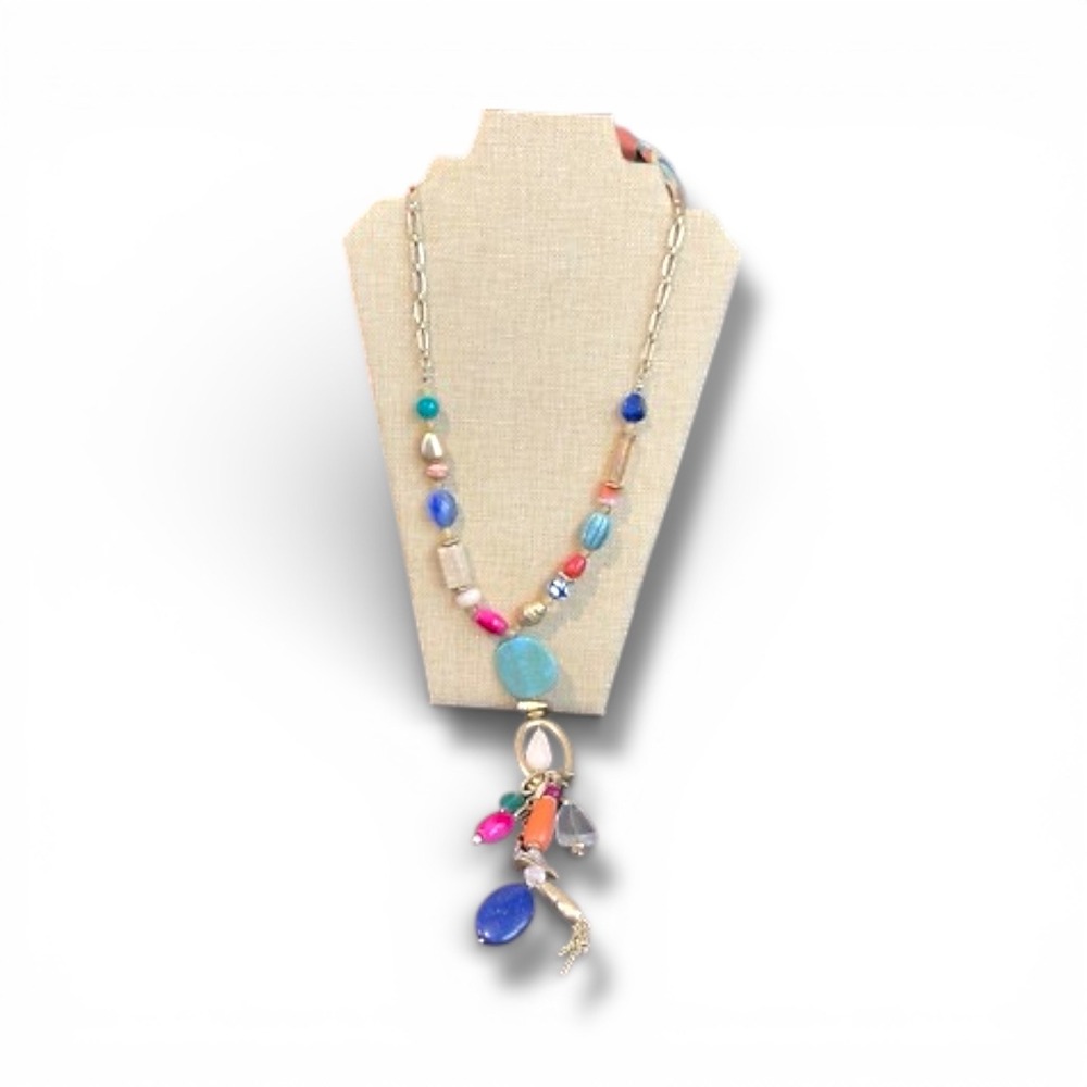 Chico's Hadley Multi Y-Neck Necklace Statement Beaded Pendant NWT